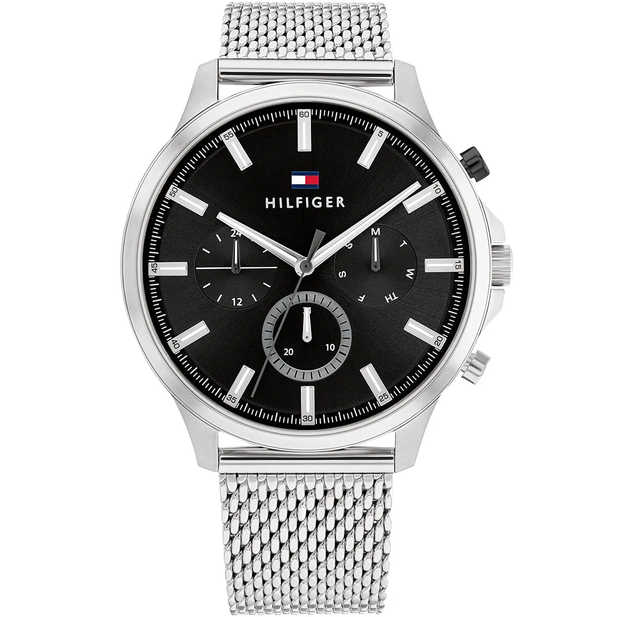 1710498 tommy hilfiger watch men black dial mesh metal stainless steel silver strap quartz battery analog ryder