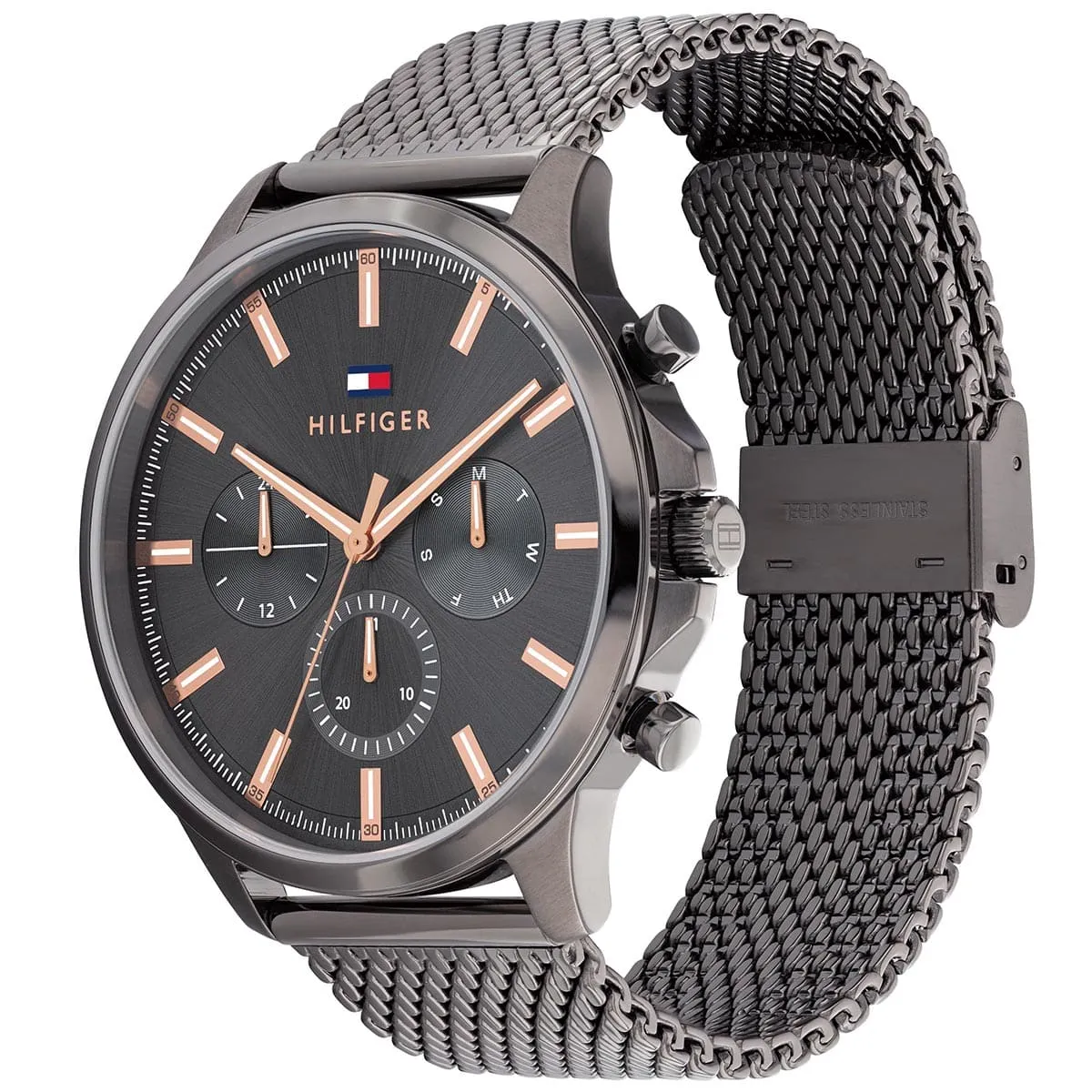 1710500 tommy hilfiger watch men black dial mesh metal stainless steel gray strap quartz battery analog ryder 2