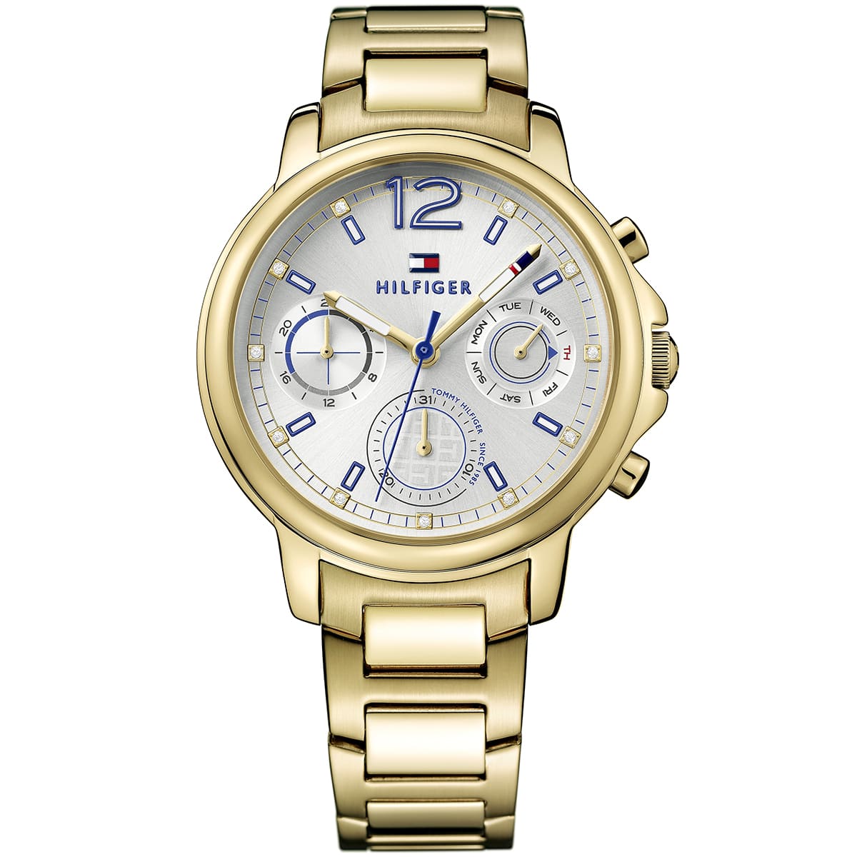 1781742 tommy hilfiger watch women silver dial stainless steel metal gold strap quartz battery analog monthly weekly date claudia