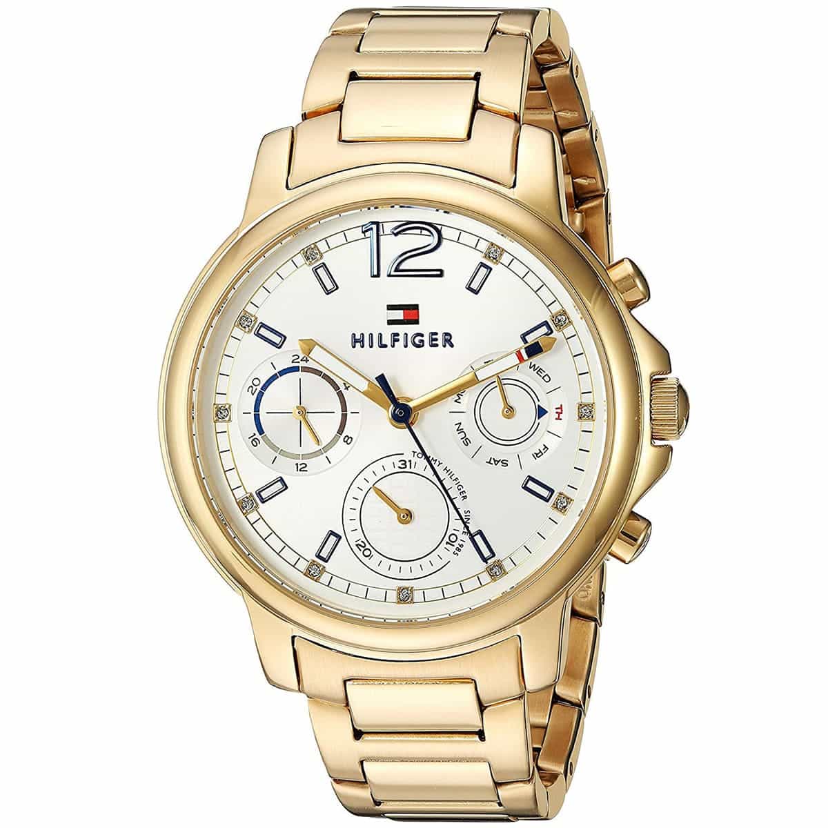 1781742 tommy hilfiger watch women silver dial stainless steel metal gold strap quartz battery analog monthly weekly date claudia 2