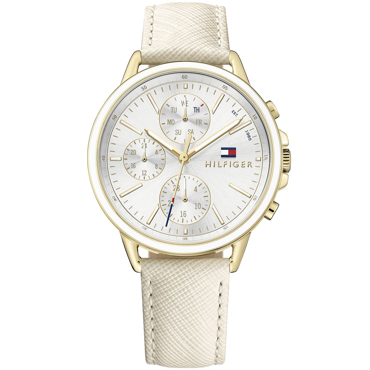 1781790 tommy hilfiger watch women silver dial leather beige strap quartz battery analog monthly weekly date carly