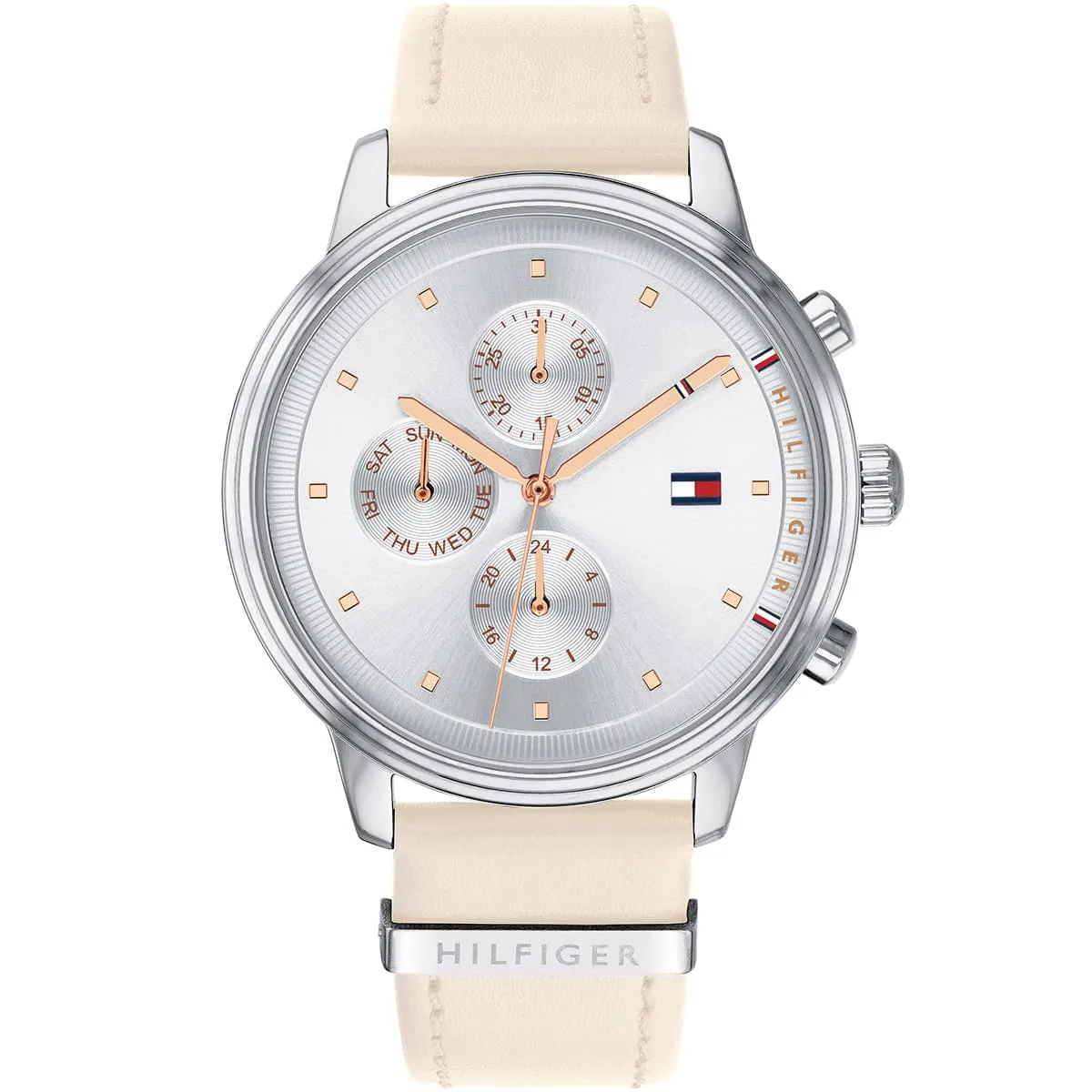 1781906 tommy hilfiger watch women silver dial leather beige strap quartz battery analog blake