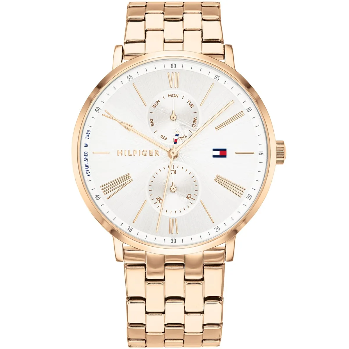 1782070 tommy hilfiger watch women silver dial metal stainless steel rose gold strap quartz battery analog three hand jenna