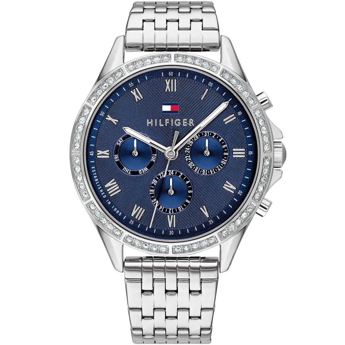 1782141 tommy hilfiger watch women crystals blue dial metal stainless steel silver strap quartz battery analog ari