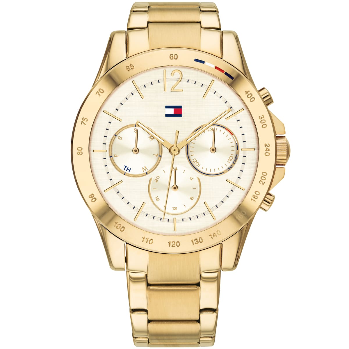 1782195 tommy hilfiger watch women gold dial stainless steel metal golden strap quartz analog day date month haven