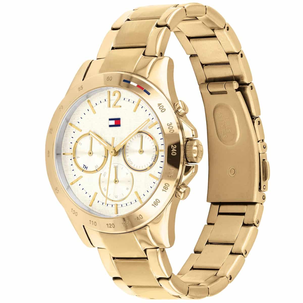 1782195 tommy hilfiger watch women gold dial stainless steel metal golden strap quartz analog day date month haven 2