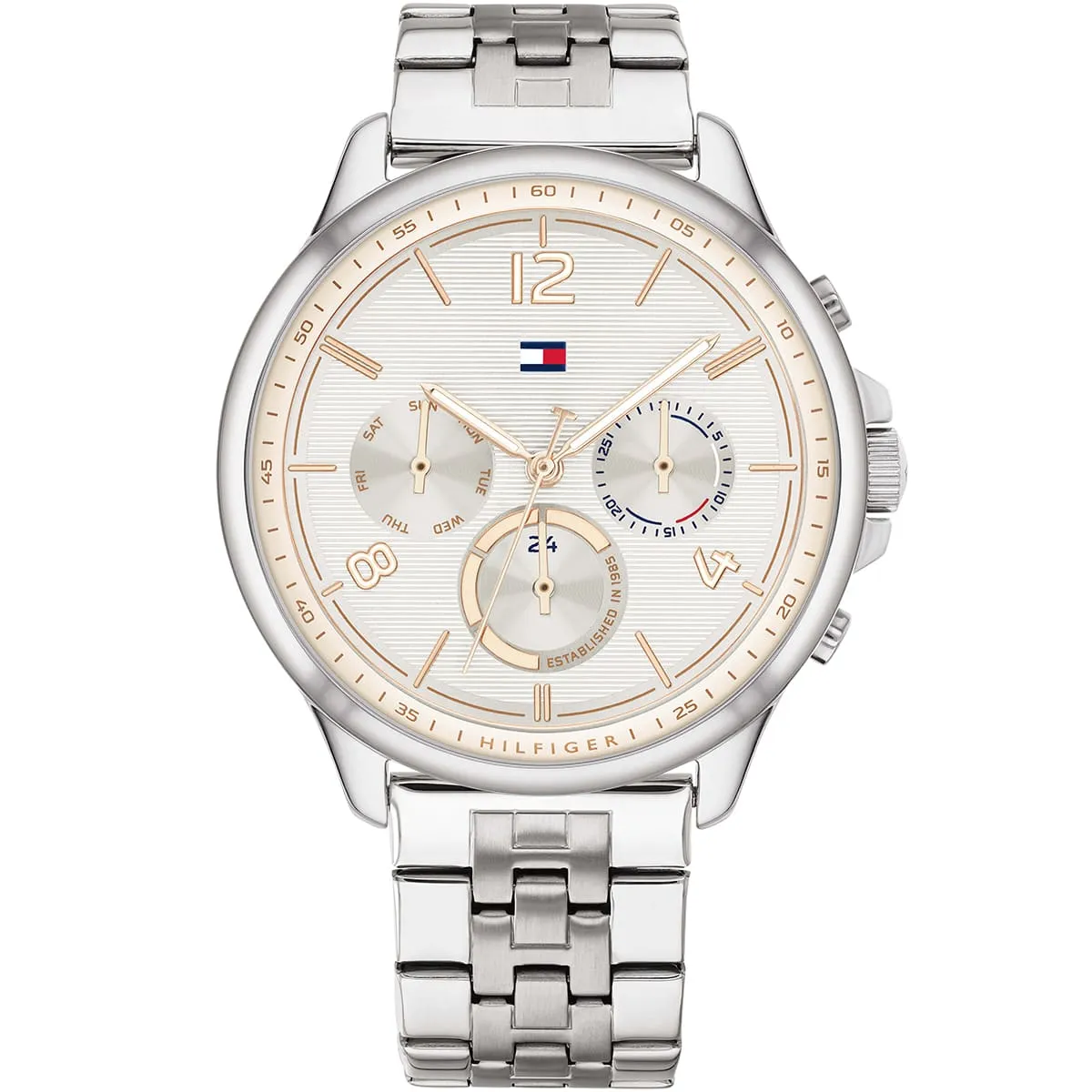 1782222 tommy hilfiger watch women white dial metal stainless steel silver strap quartz battery analog harper