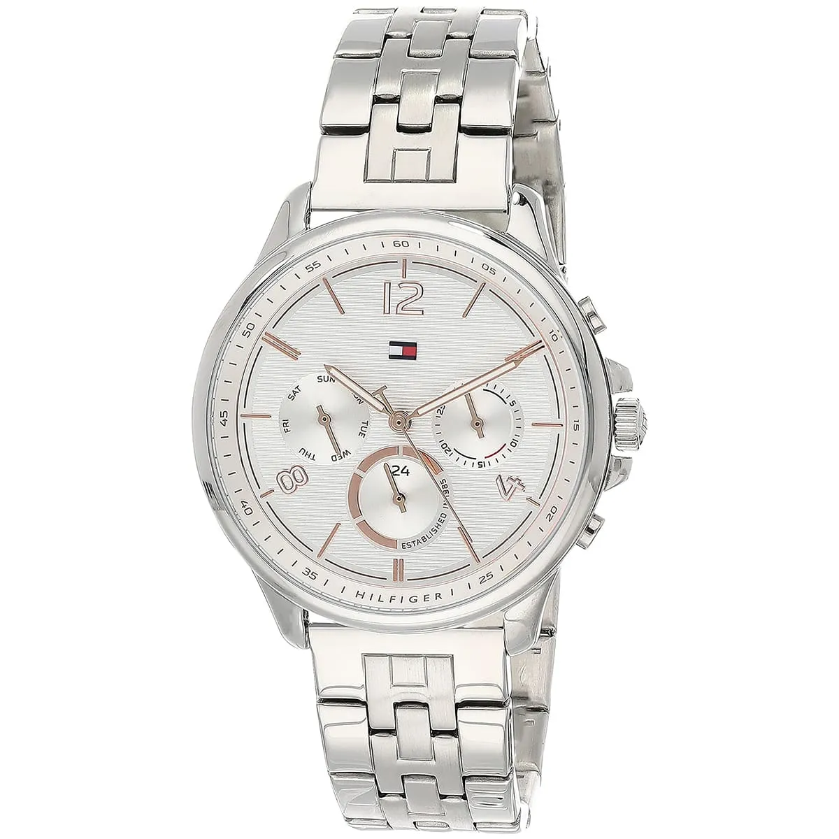 1782222 tommy hilfiger watch women white dial metal stainless steel silver strap quartz battery analog harper 2