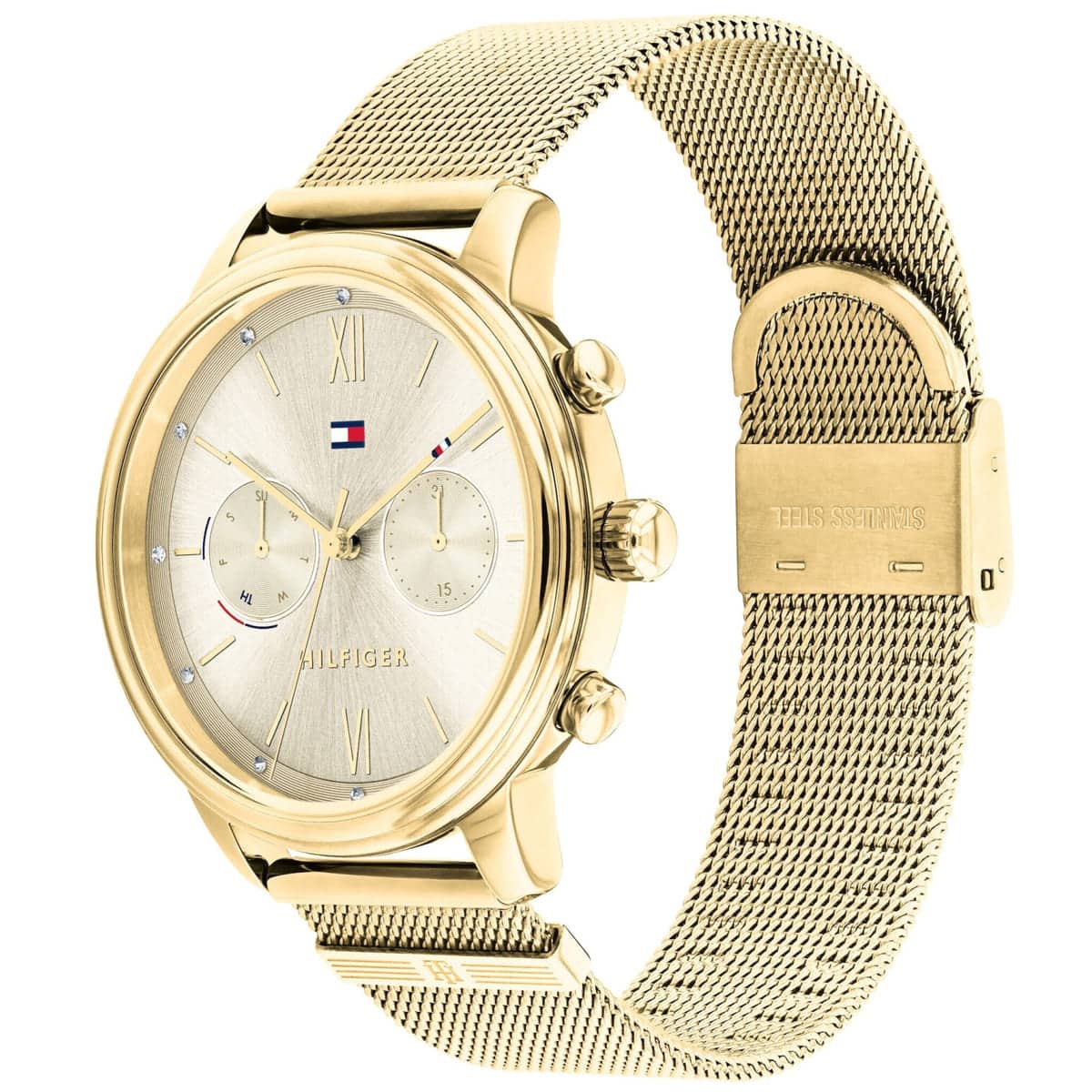 1782302 tommy hilfiger watch women gold dial stainless steel metal golden mesh strap quartz analog day date month blake 2 1