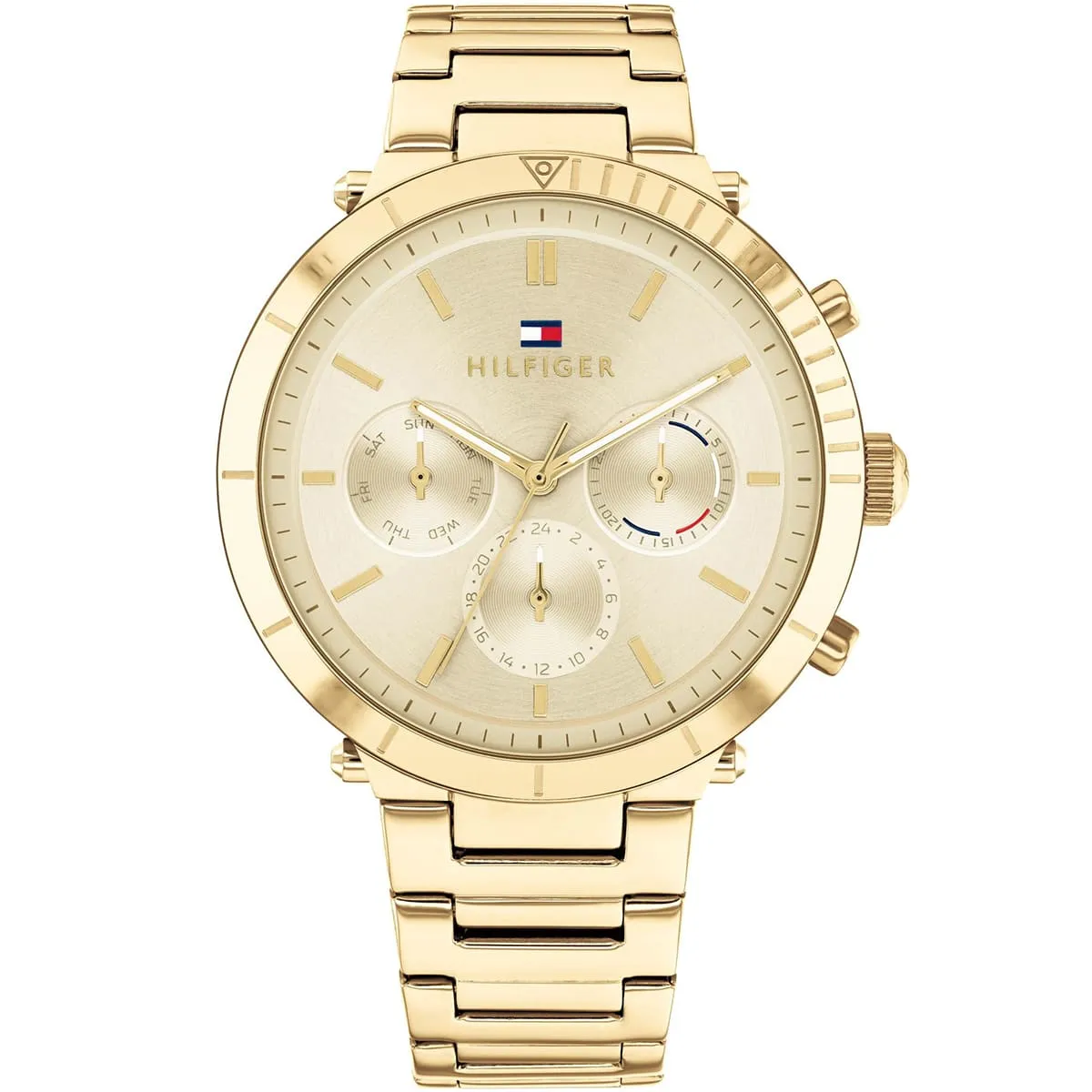 1782350 tommy hilfiger watch women gold dial metal stainless steel golden strap quartz battery analog emery