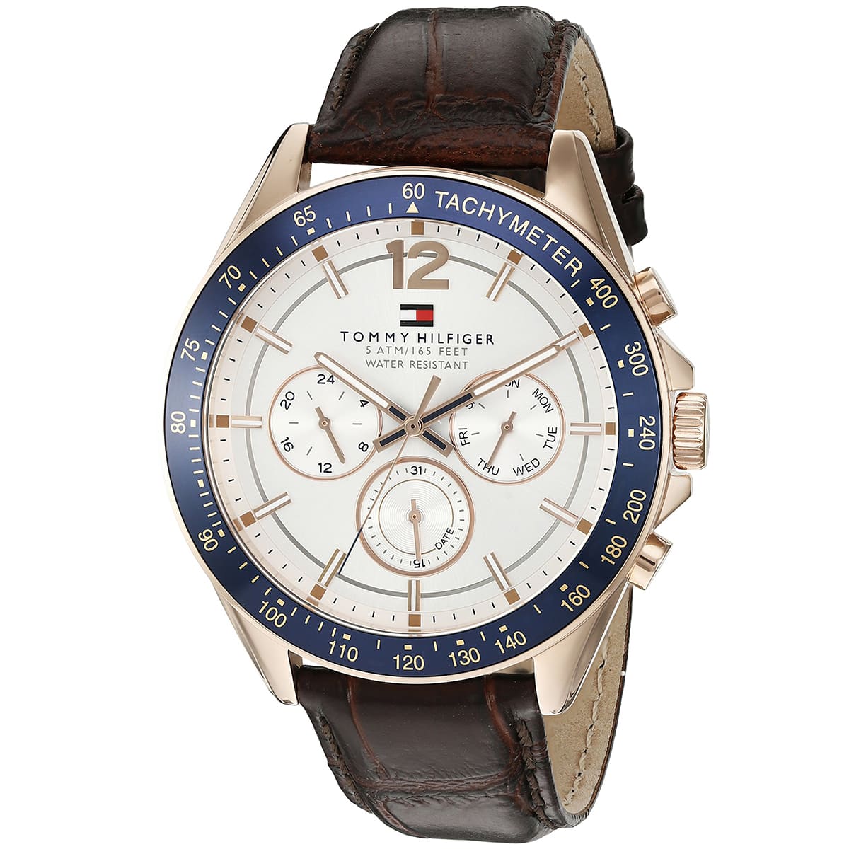 1791118 tommy hilfiger watch men white dial leather brown strap quartz battery analog monthly weekly date luke 2