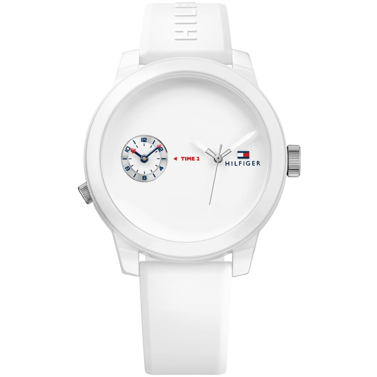 1791324 tommy hilfiger watch men white dial rubber strap quartz analog dual time denim