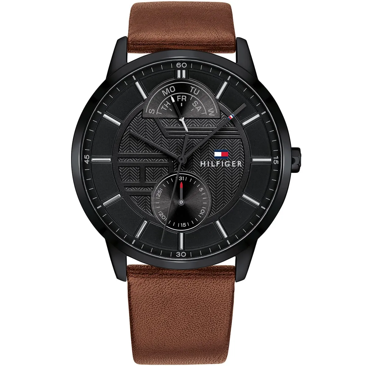 1791604 tommy hilfiger watch men black dial leather brown strap quartz battery analog three hand hunter 1