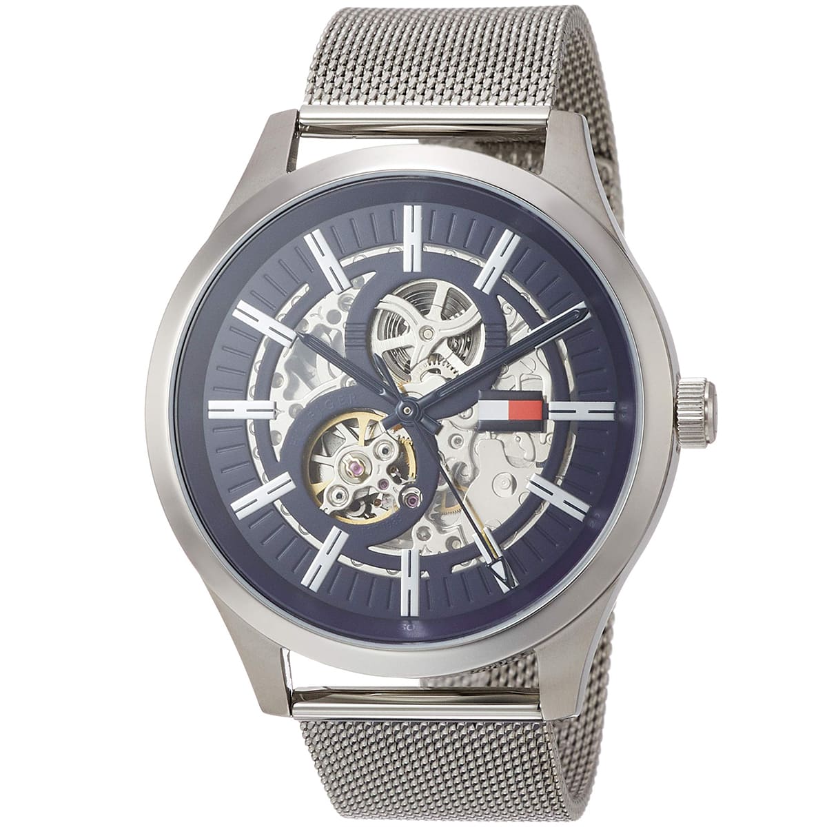 1791643 tommy hilfiger watch men blue dial stainless steel metal silver strap automatic analog three hand mesh spencer 2