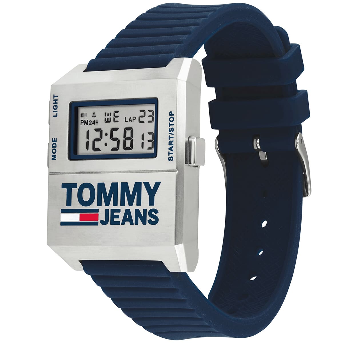 1791673 tommy hilfiger square watch men white dial rubber navy strap quartz battery digital chronograph jeans 3