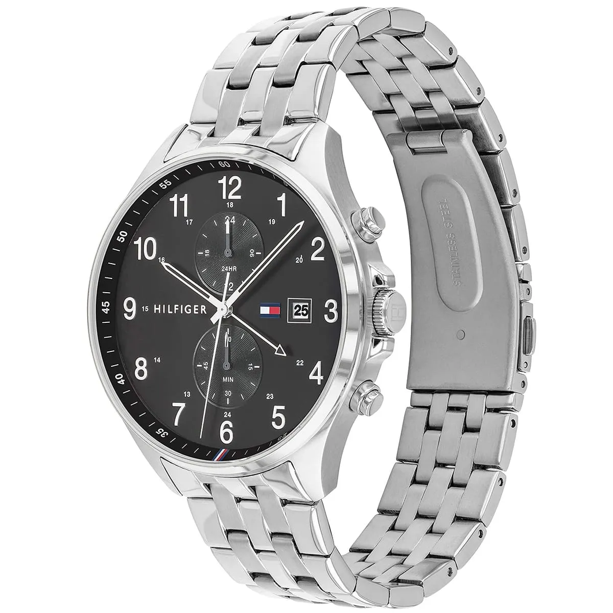 1791707 tommy hilfiger watch men black dial metal stainless steel silver strap quartz battery analog chronograph west 2