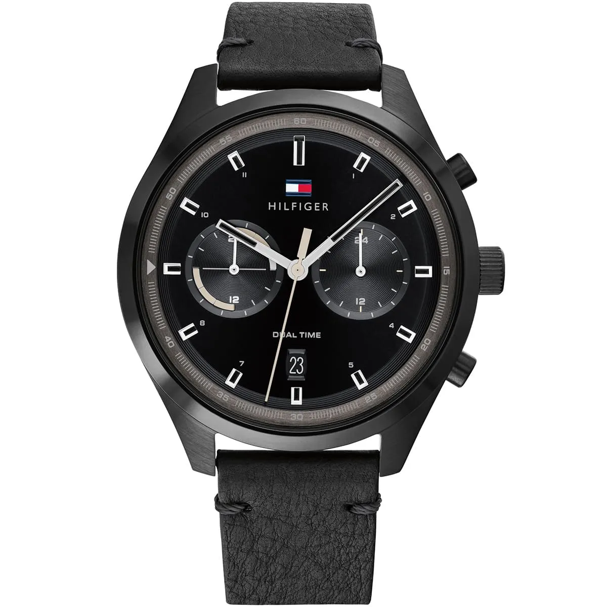 1791731 tommy hilfiger watch men dual time black dial leather strap quartz battery analog bennett