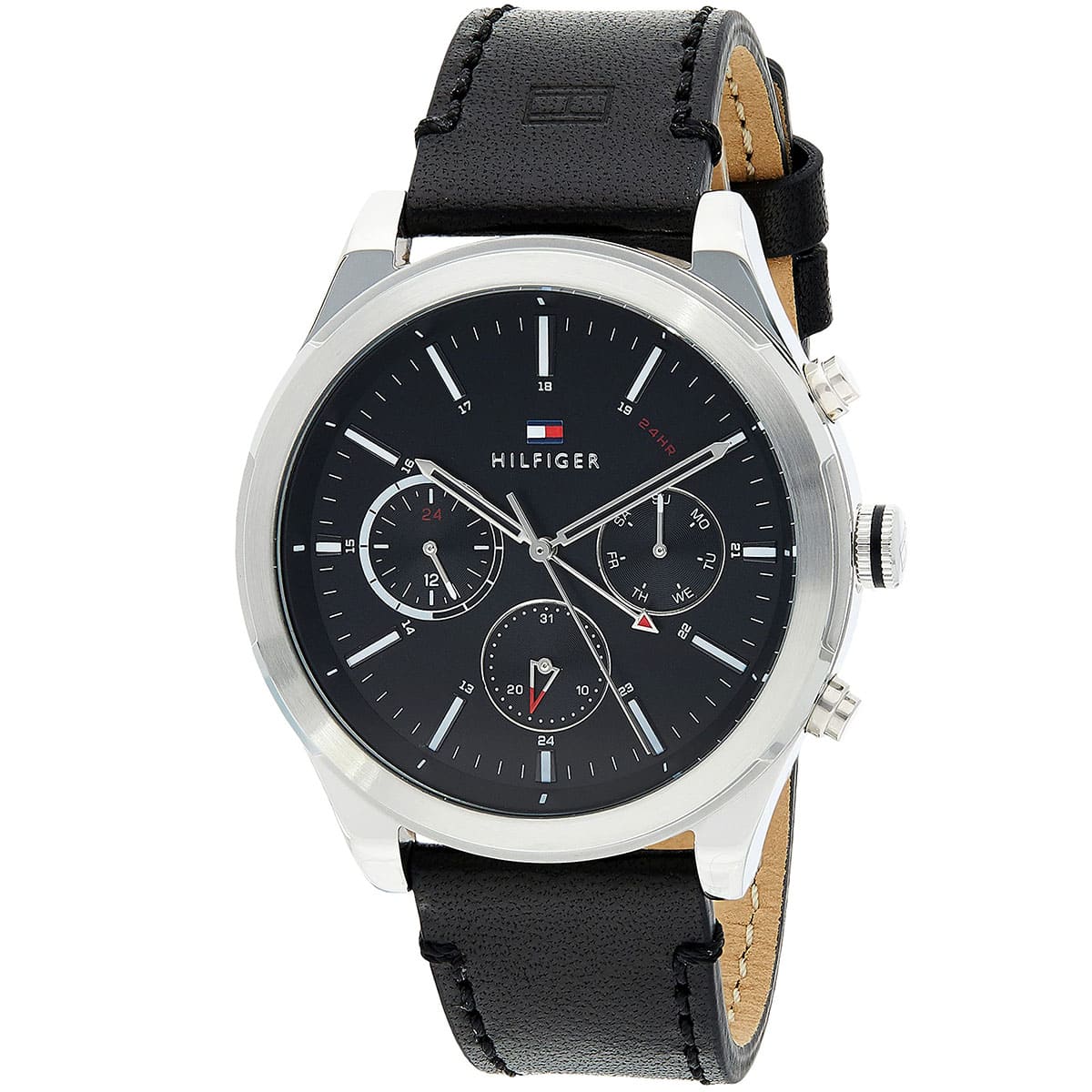 1791740 tommy hilfiger watch men black dial leather strap quartz battery analog monthly weekly date ashton 2