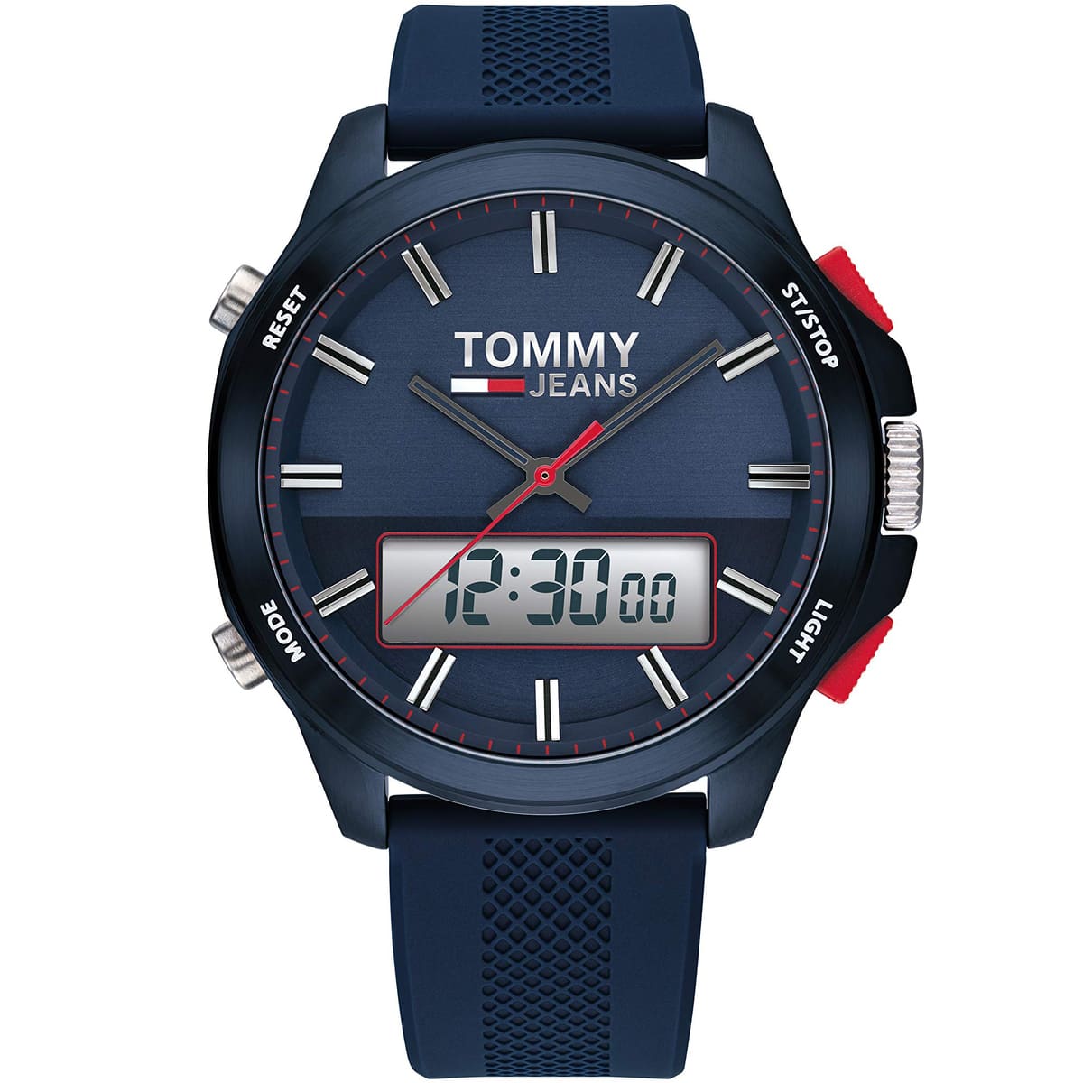 1791761 tommy hilfiger watch men blue dial rubber strap quartz digital analog dual time jeans