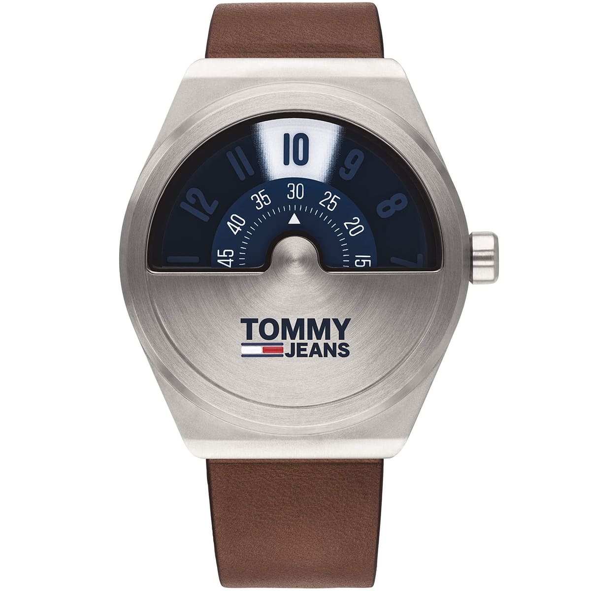 1791772 tommy hilfiger watch men blue dial leather brown strap quartz analog monogram pop jeans