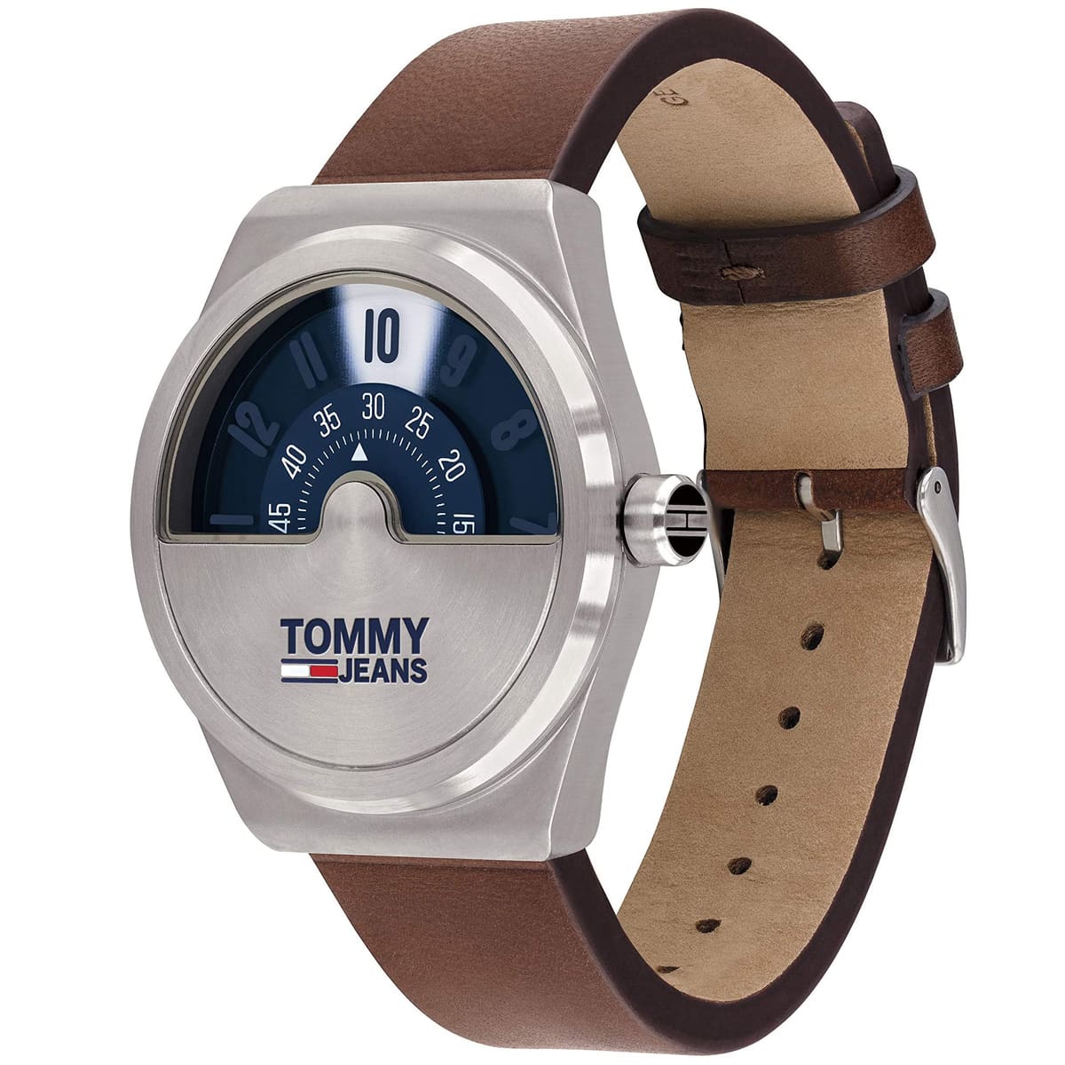 1791772 tommy hilfiger watch men blue dial leather brown strap quartz analog monogram pop jeans 3