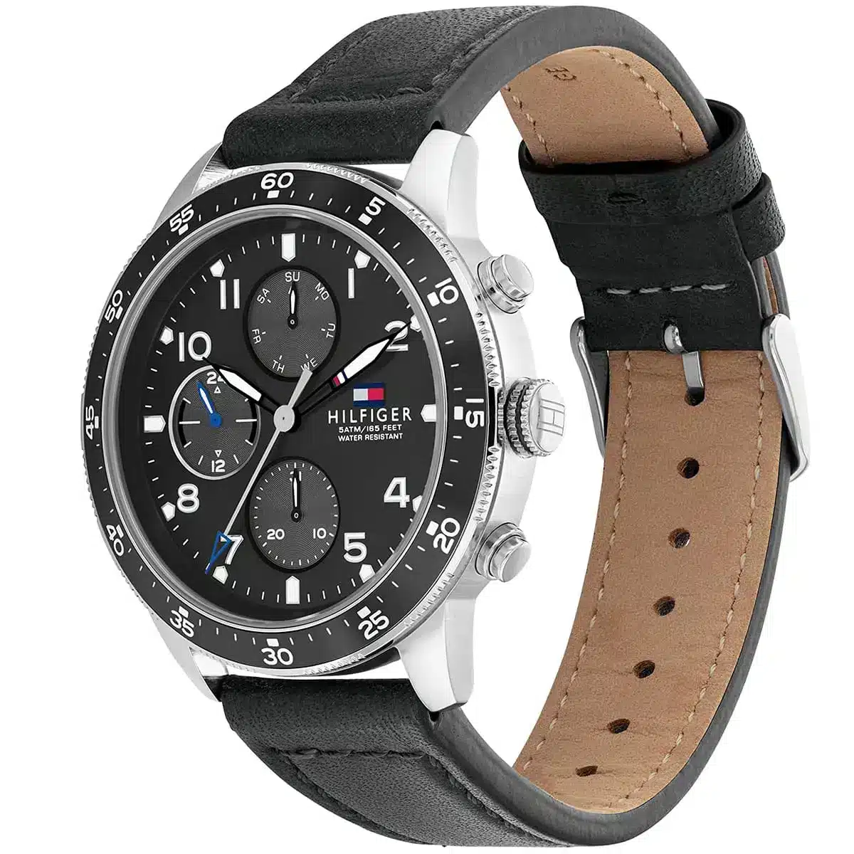 1791947 tommy hilfiger watch men black dial leather strap quartz analog chronograph 5atm 165feet water resistant jimmy 2