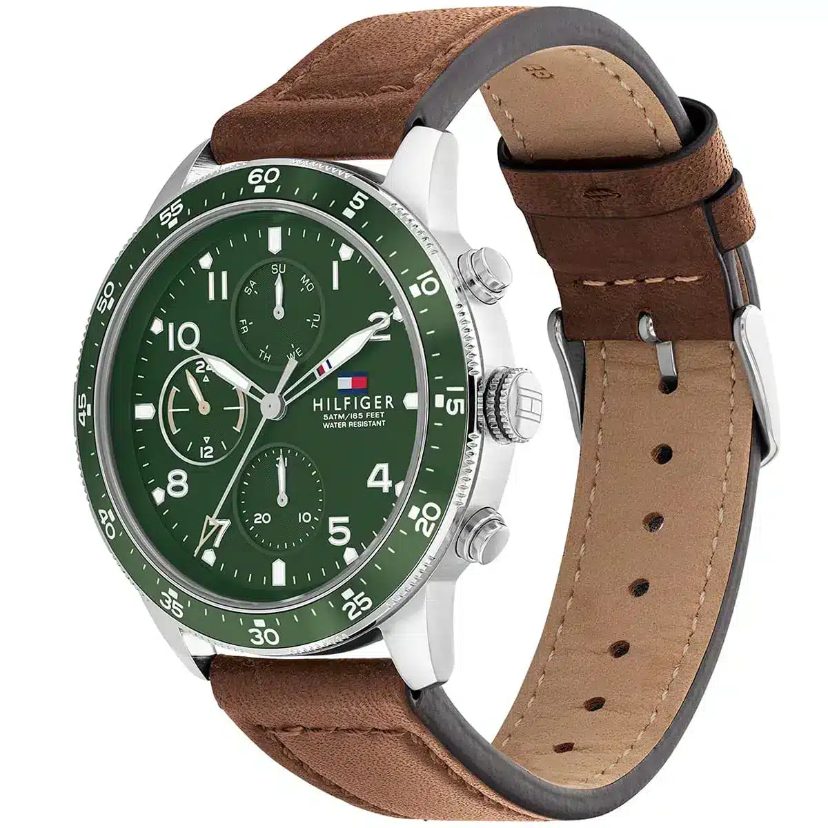 1791948 tommy hilfiger watch men green dial leather brown strap quartz analog chronograph 5atm 165feet water resistant jimmy 2