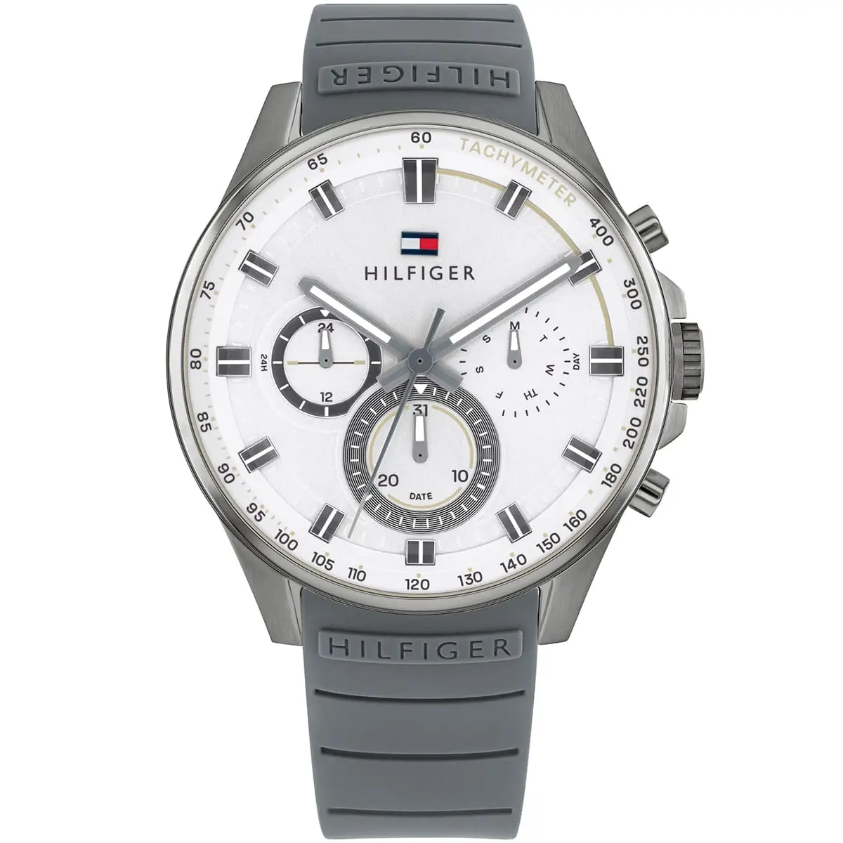 1791972 tommy hilfiger watch men white dial rubber gray strap quartz analog chronograph max 1