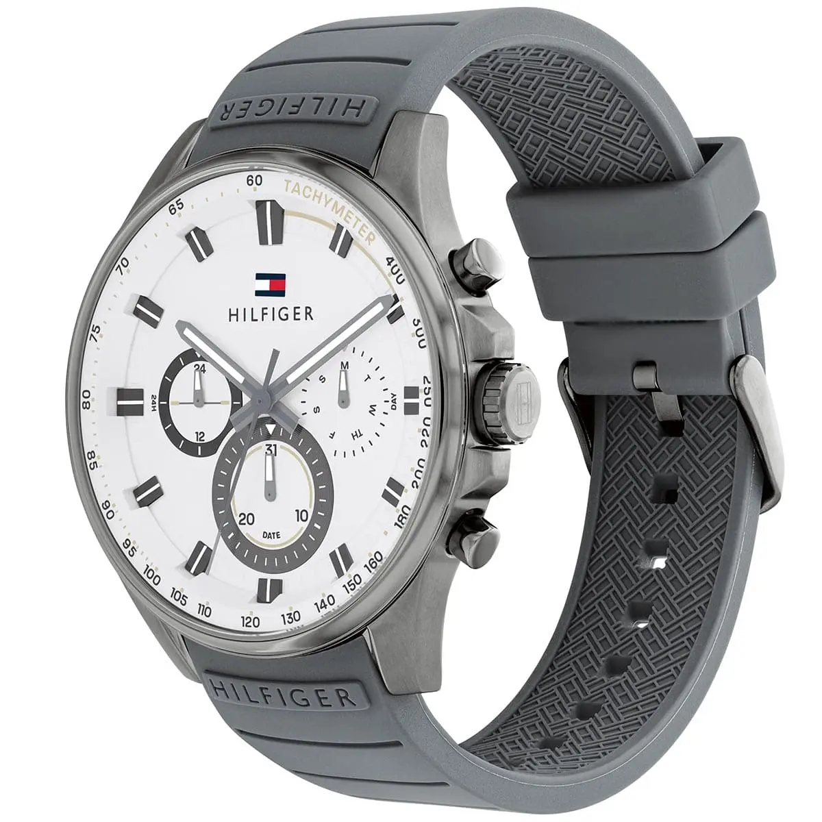 1791972 tommy hilfiger watch men white dial rubber gray strap quartz analog chronograph max 2 1