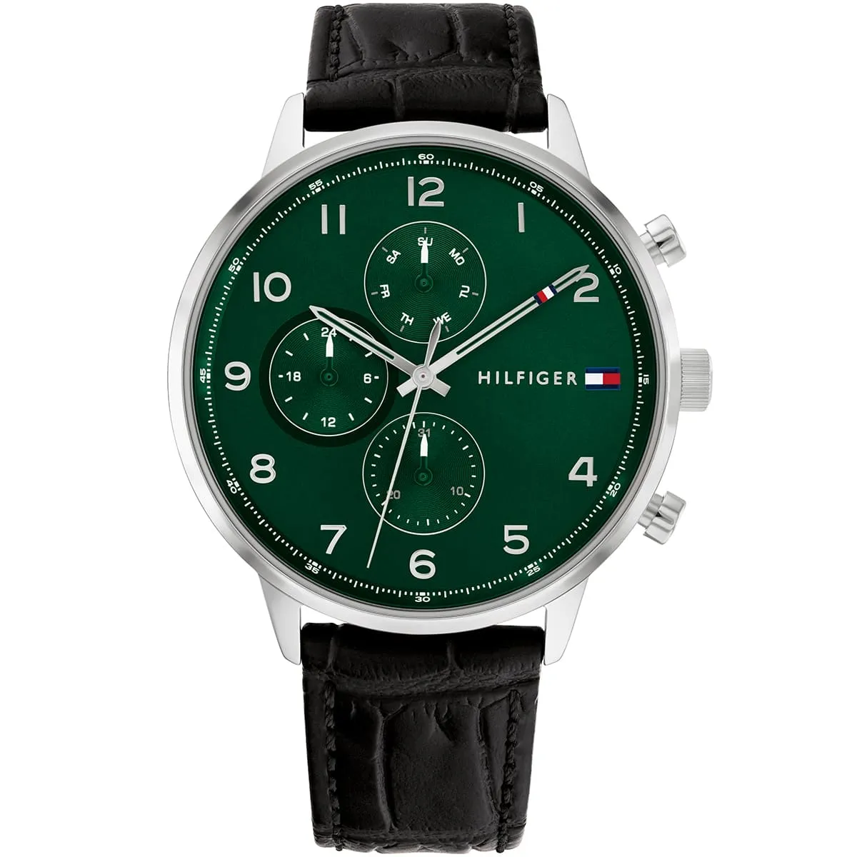 1791985 tommy hilfiger watch men green dial leather black strap quartz battery analog leondale