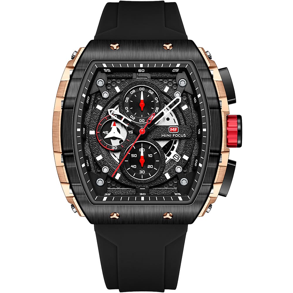 mf0399g 03 mini focus watch for men black dial rubber strap quartz battery square analog chronograph