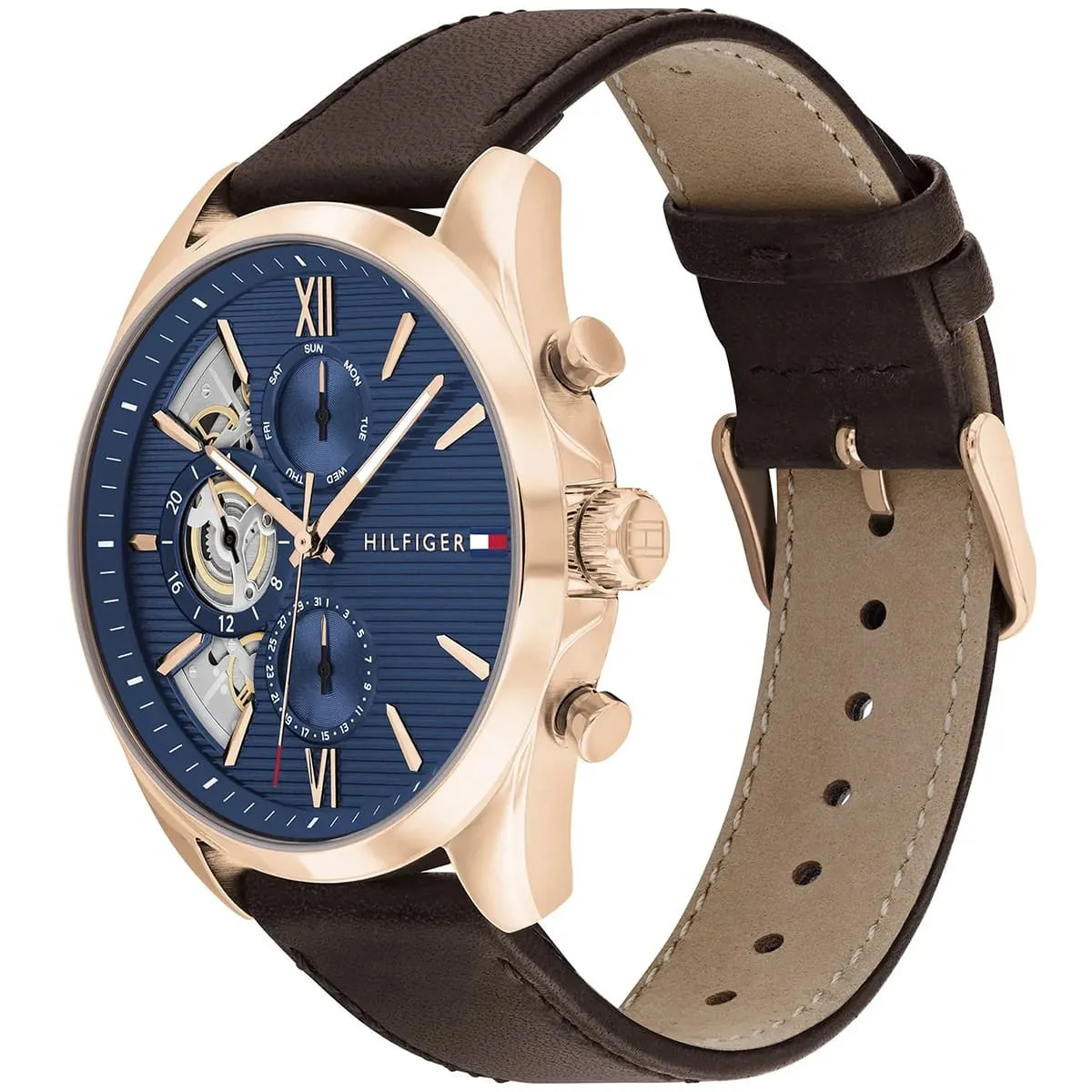 1710645 tommy hilfiger watch men blue dial leather brown strap quartz analog baker 2