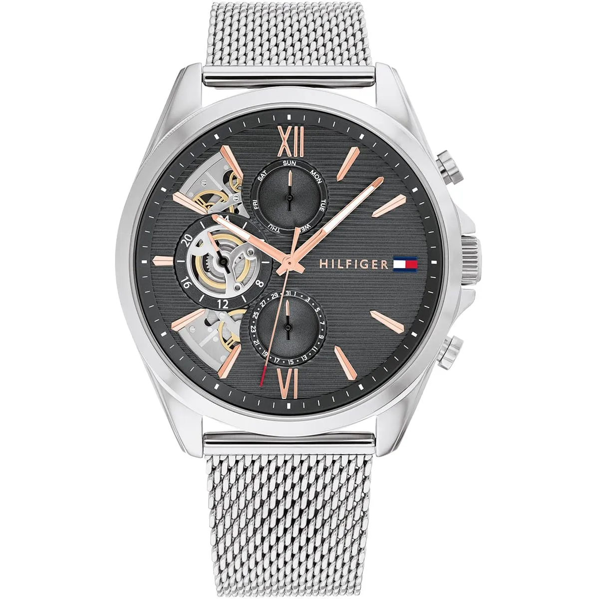 1710646 tommy hilfiger watch men gray dial metal stainless steel silver strap quartz analog baker