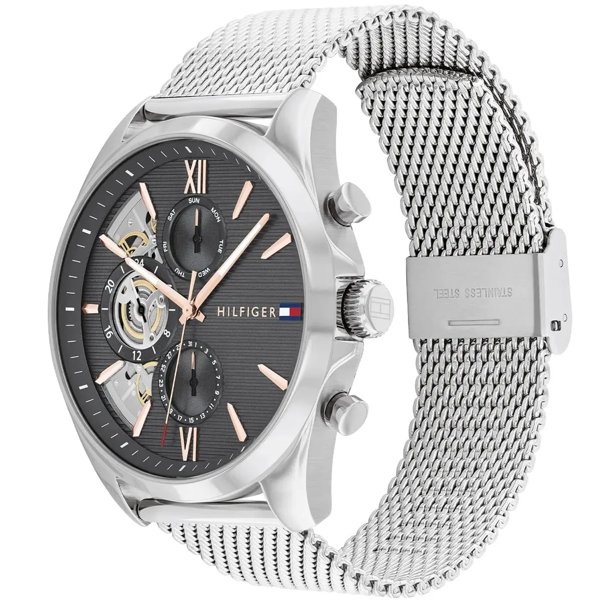 1710646 tommy hilfiger watch men gray dial metal stainless steel silver strap quartz analog baker 2