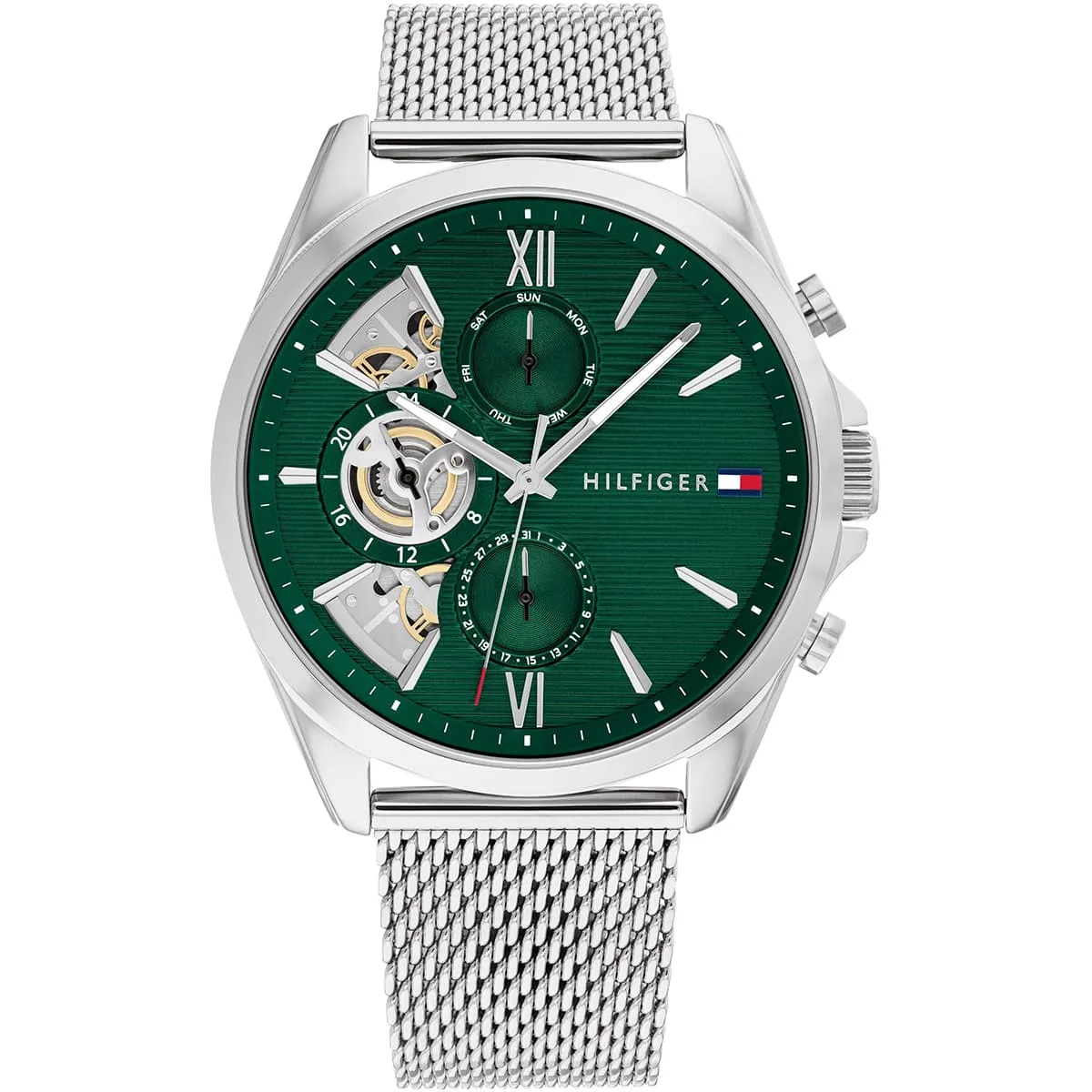 1710647 tommy hilfiger watch men green dial metal stainless steel silver strap quartz analog baker