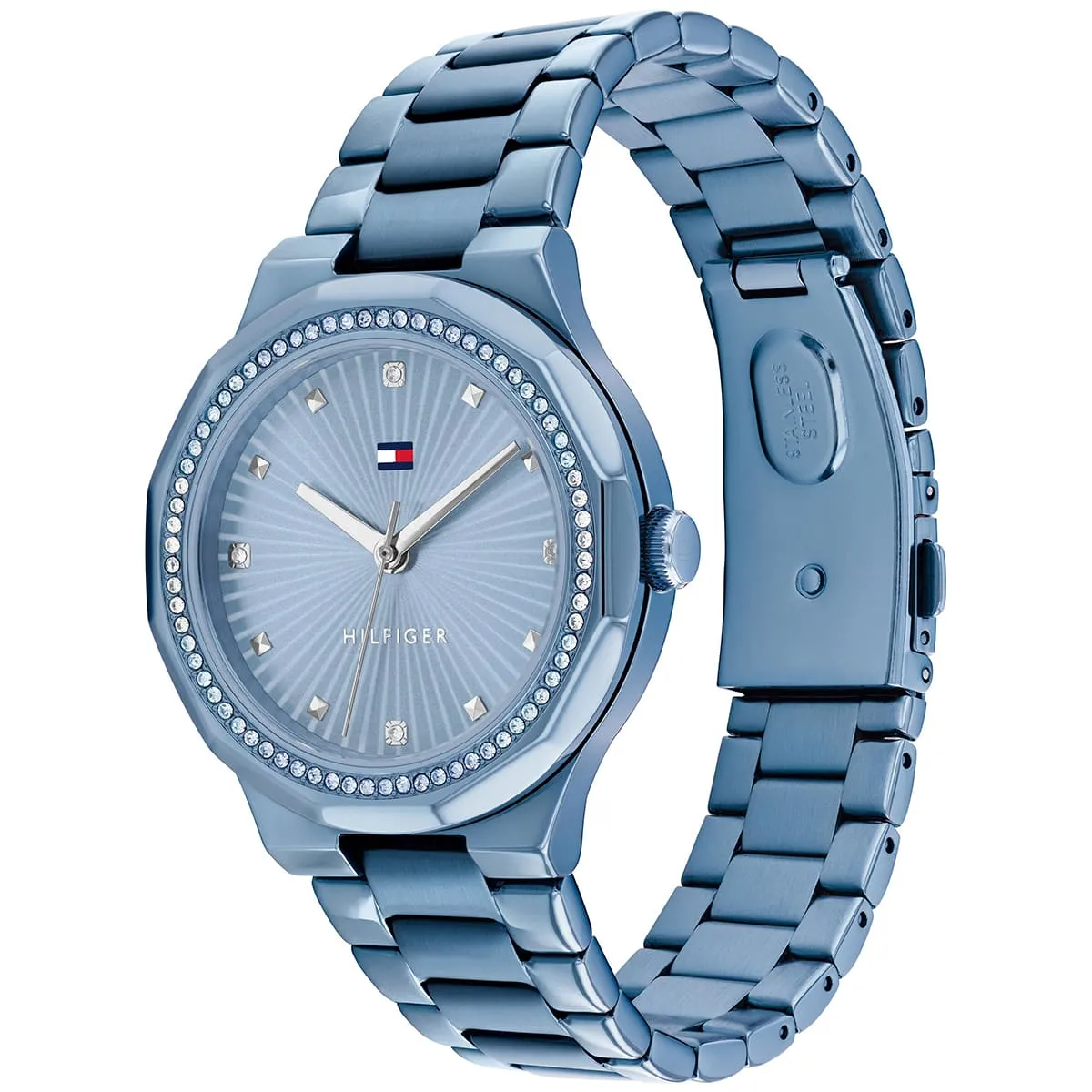 1782724 tommy hilfiger watch women crystals blue dial metal stainless steel strap quartz analog piper 3