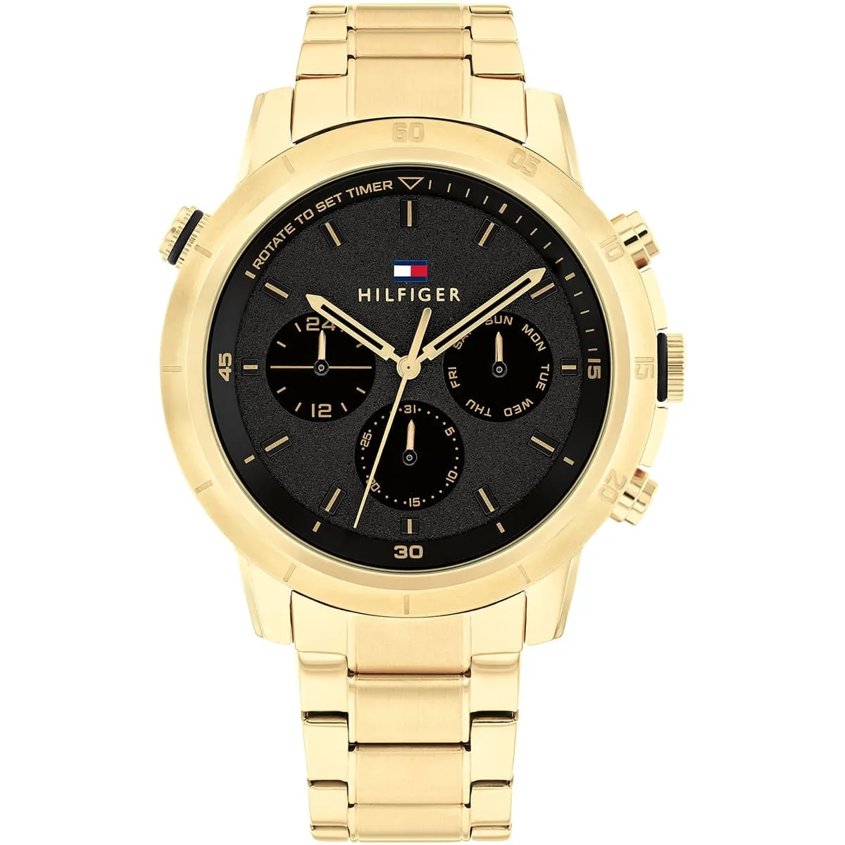 1792109 tommy hilfiger watch men black dial metal stainless steel gold strap quartz analog troy