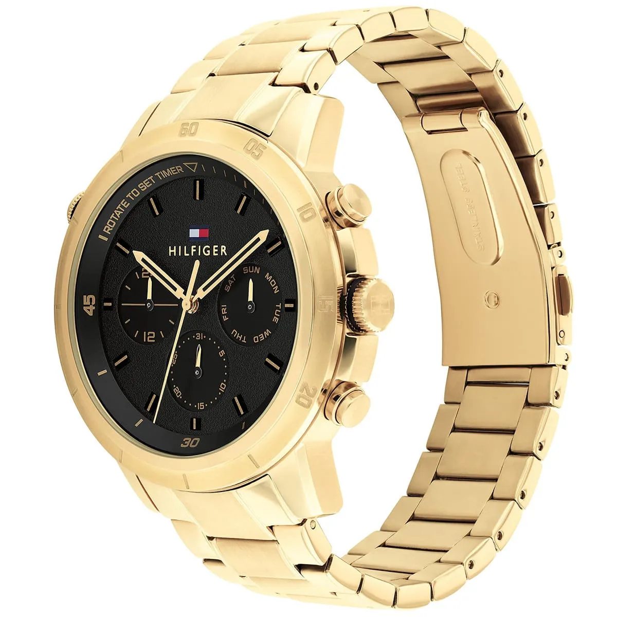 1792109 tommy hilfiger watch men black dial metal stainless steel gold strap quartz analog troy 2
