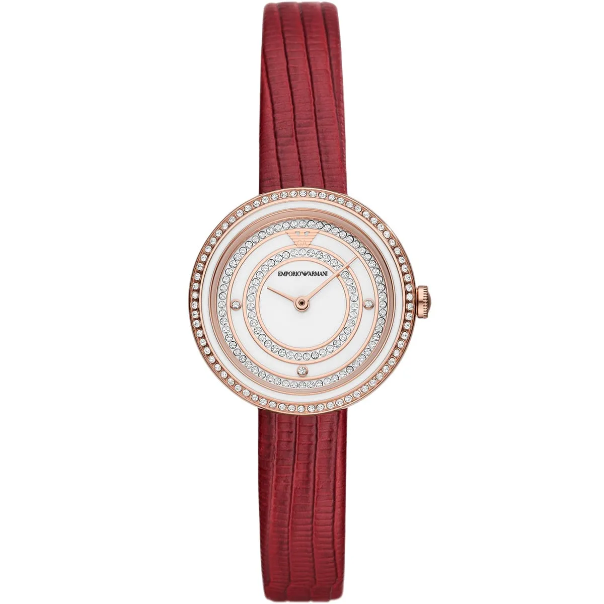 ar11532 emporio armani watch women crystals white dial leather red strap quartz battery analog