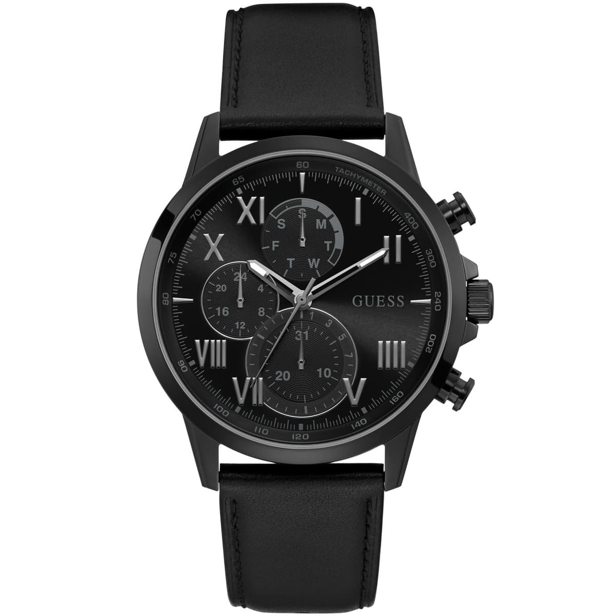 gw0011g2 guess watch men black leather porter