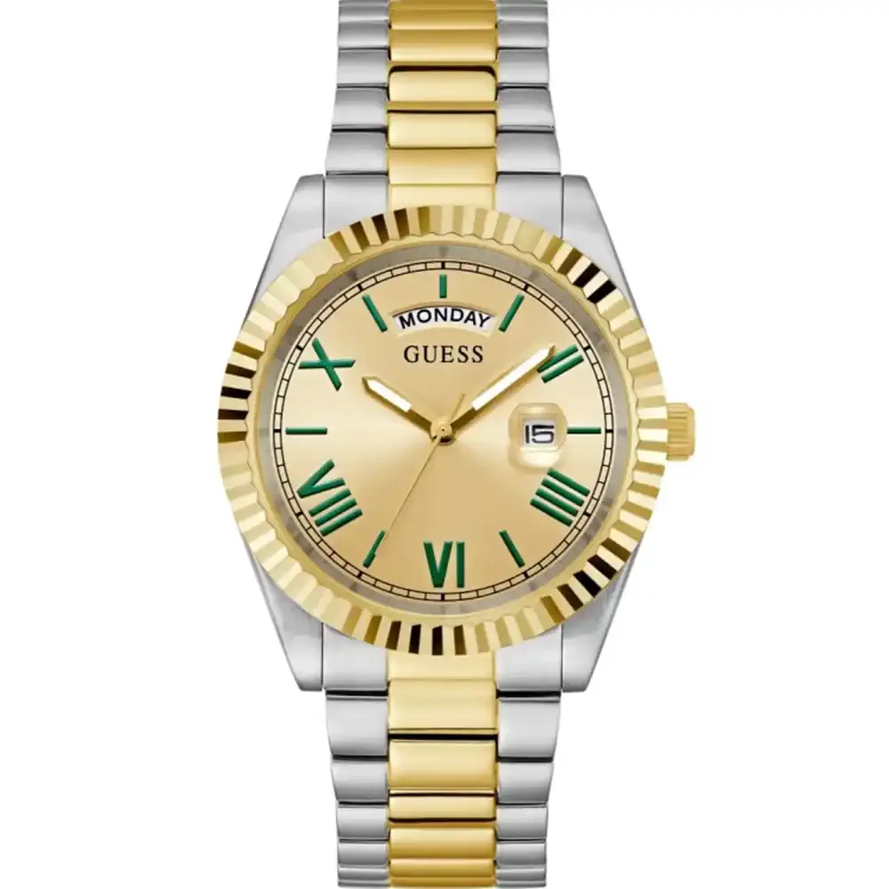 gw0265g14 original guess men watch gold dial silver metal strap quartz water resistance egypt