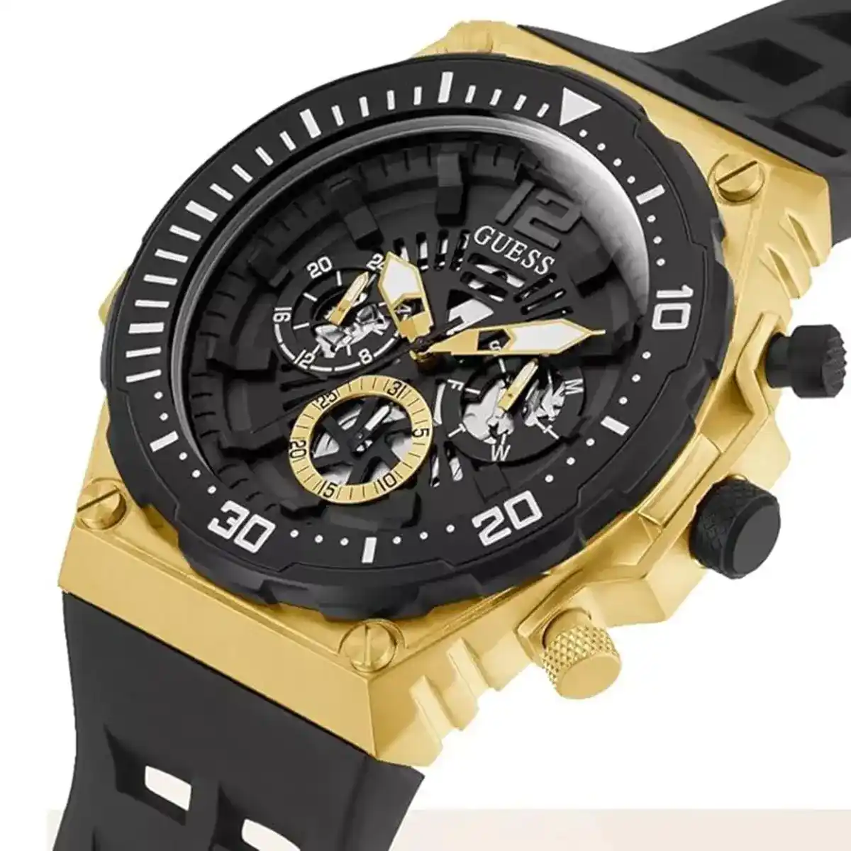 gw0325g1 original guess men watch new models 2025 black dial rubber strap gold case egypt 3