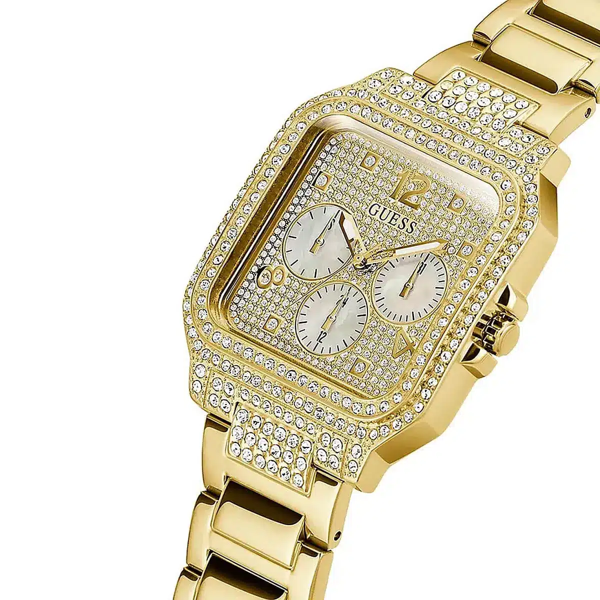 gw0472l2 guess square watch women gold dial metal stainless steel golden strap quartz battery analog crystals deco 2