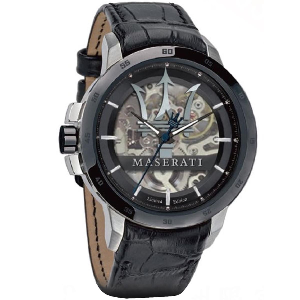 r8821119007 maserati watch men black dial leather strap automatic analog three hand limited edition