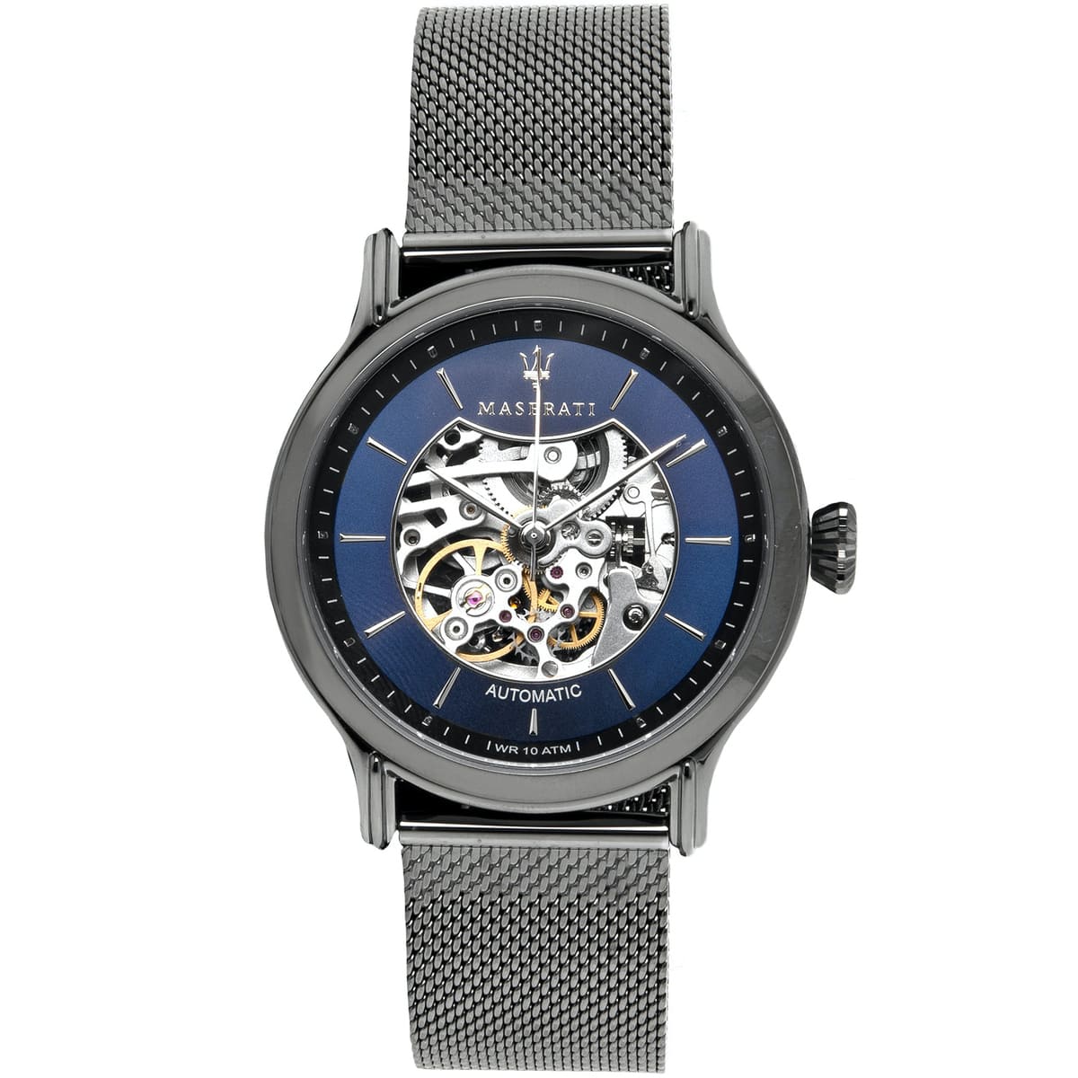 r8823118002 maserati watch men blue dial metal stainless steel gray mesh strap automatic analog wr 10 atm three hand epoca 3