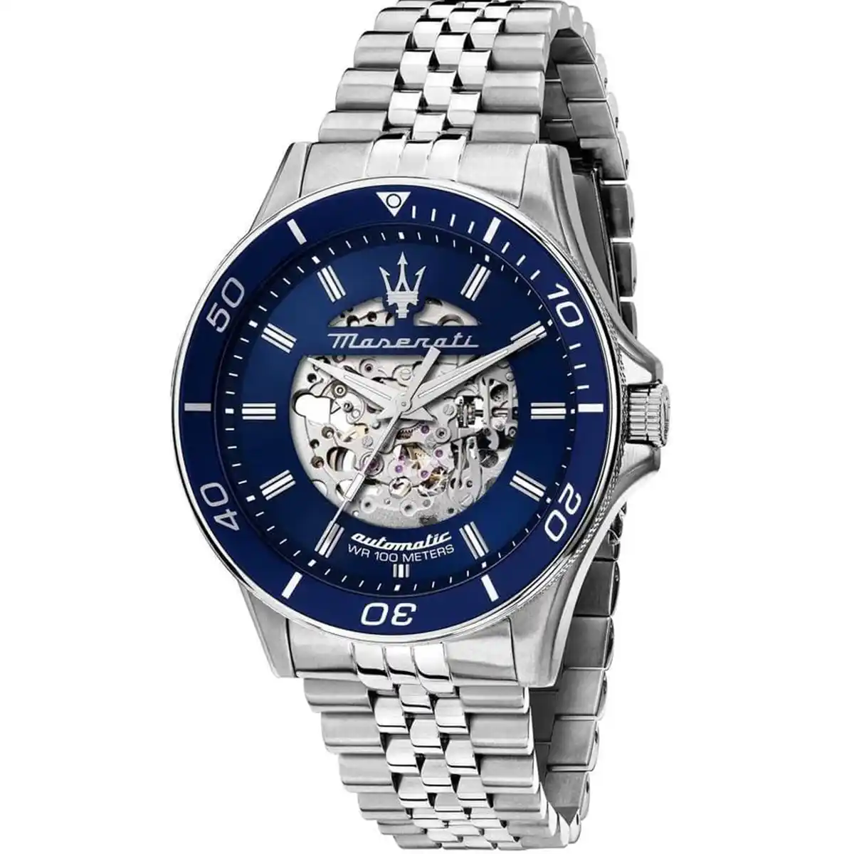 r8823140011 original maserati men watch blue skeleton dial silver metal strap automatic egypt