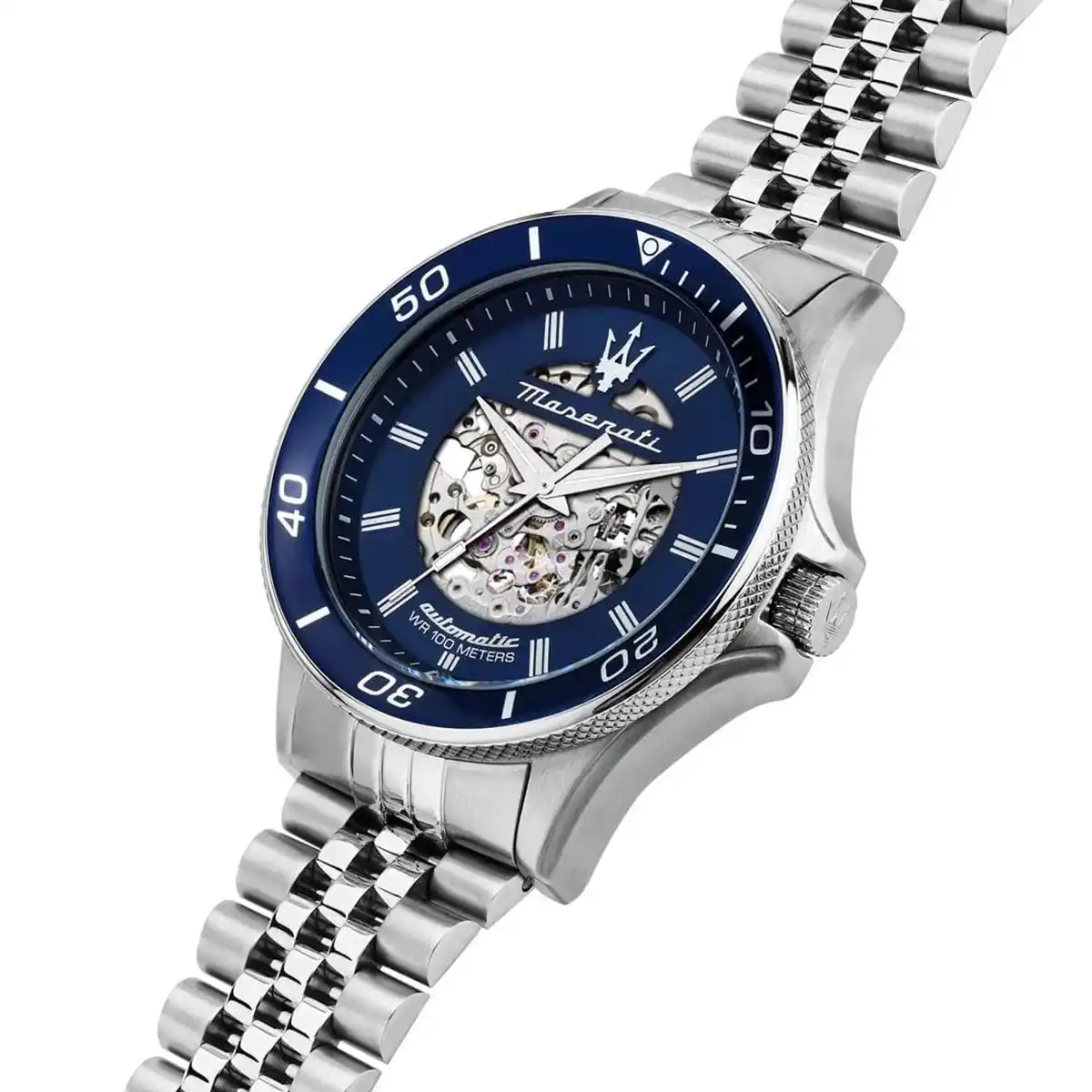 r8823140011 original maserati men watch blue skeleton dial silver metal strap automatic egypt 2