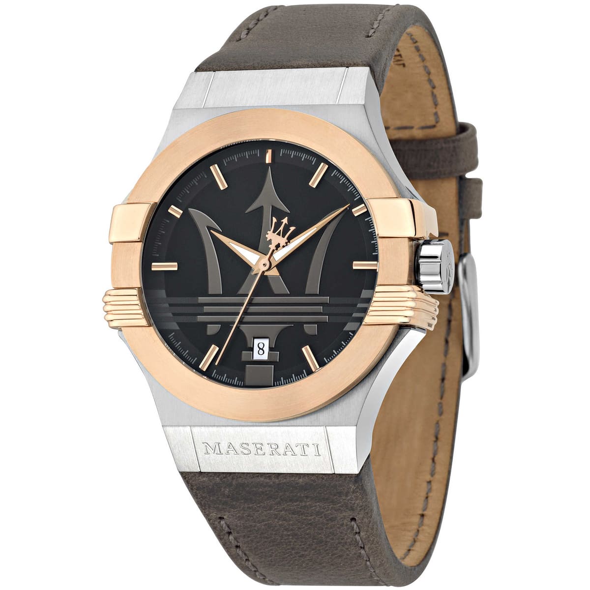 r8851108014 maserati watch men black dial leather brown strap quartz battery analog three hand potenza