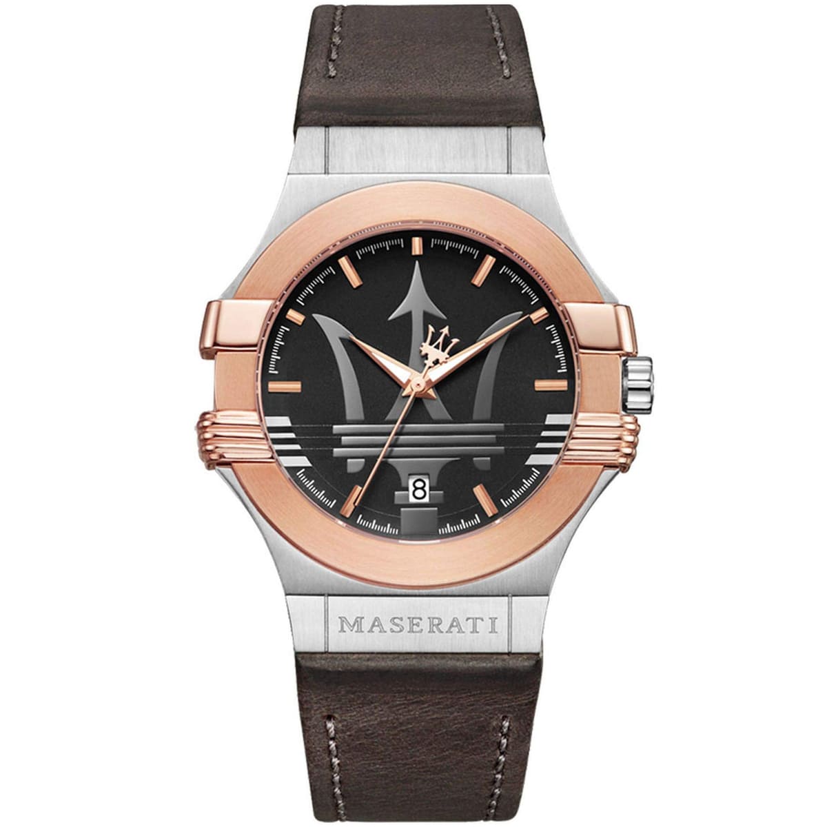 r8851108014 maserati watch men black dial leather brown strap quartz battery analog three hand potenza 2