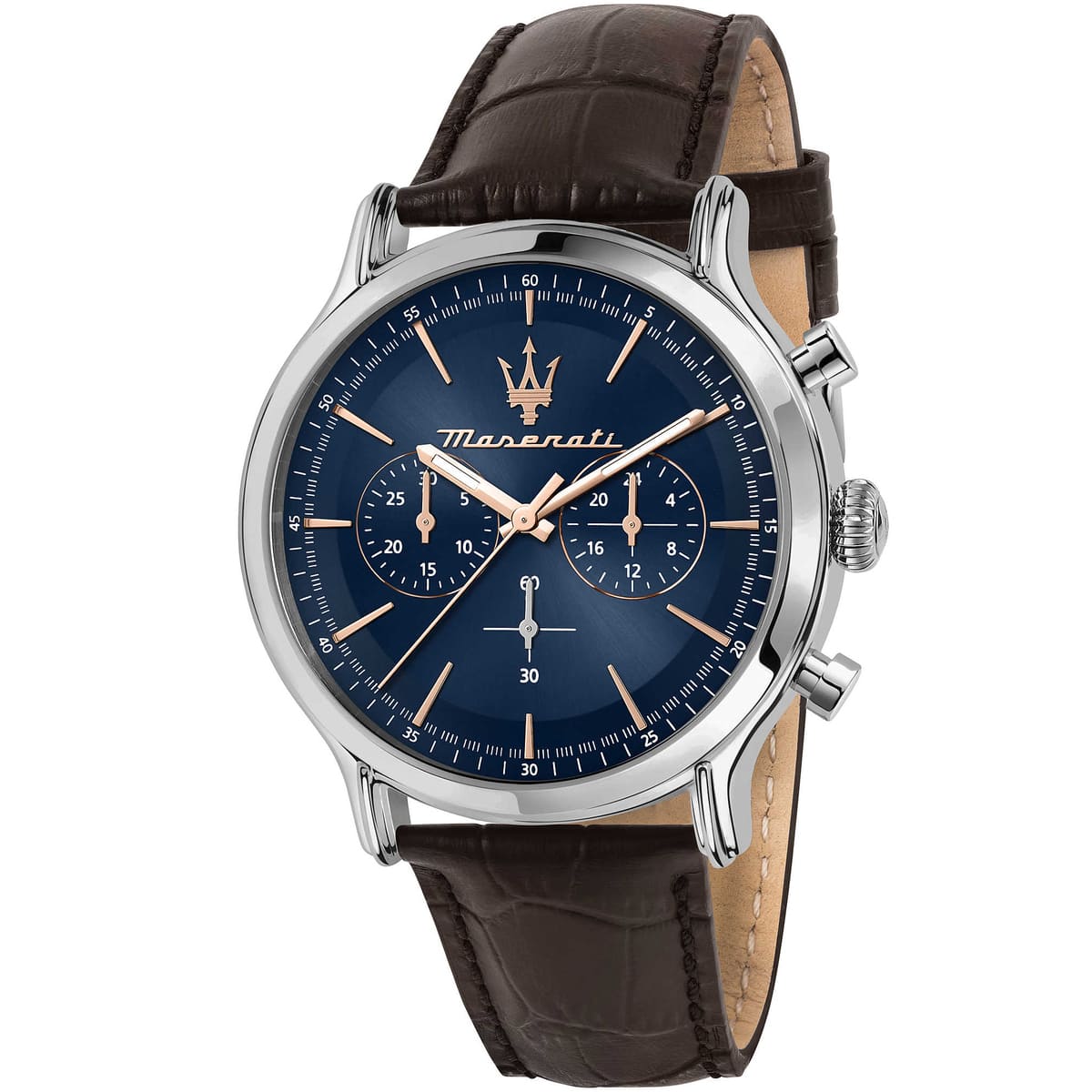 r8871618014 maserati watch men blue dial leather brown strap quartz battery analog chronograph epoca